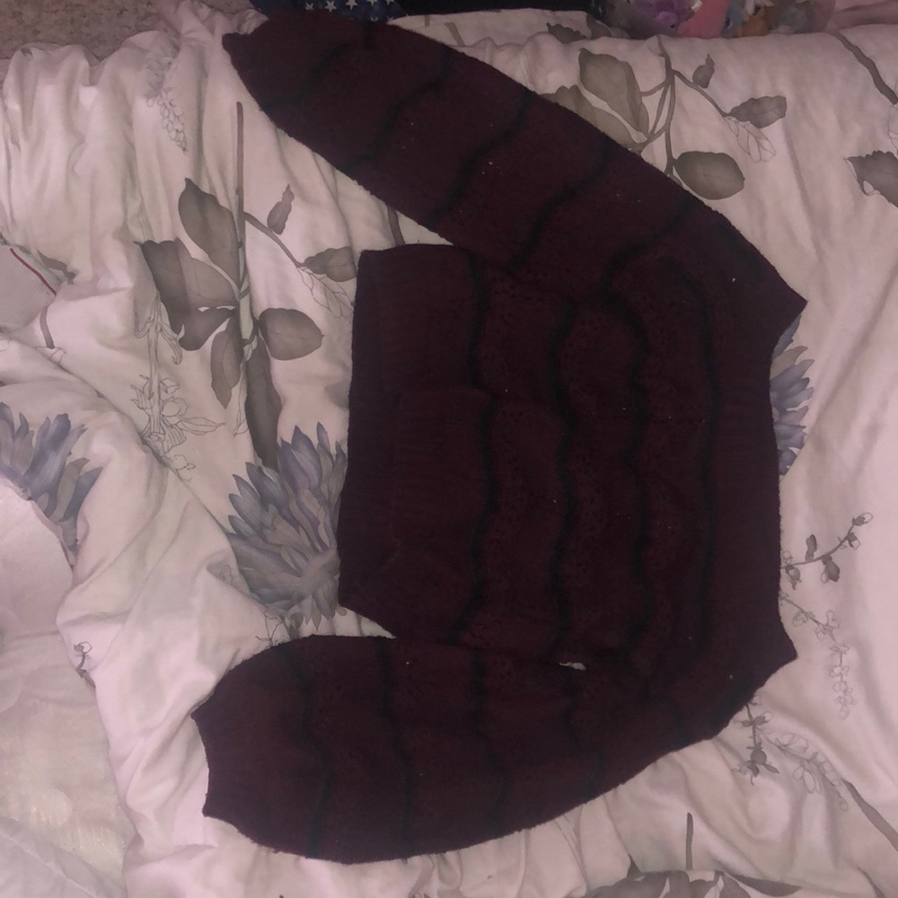 Burgundy knit off the shoulder sweater with black stripes size M women’s